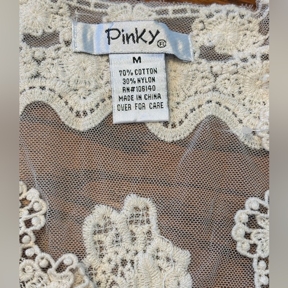 LACE CROCHET & MESH VEST by Pinky, Women’s SZ M, Floral Embroidery Cream/Ivory - Picture 11 of 16